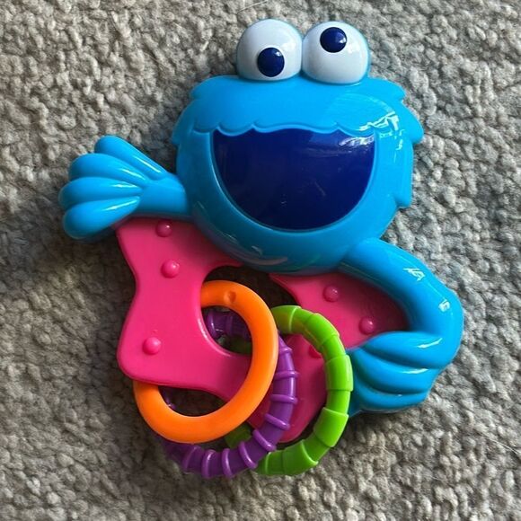 Babyking Sesame Street Cookie Monster Baby Rattle with Rings! - Picture 1 of 3